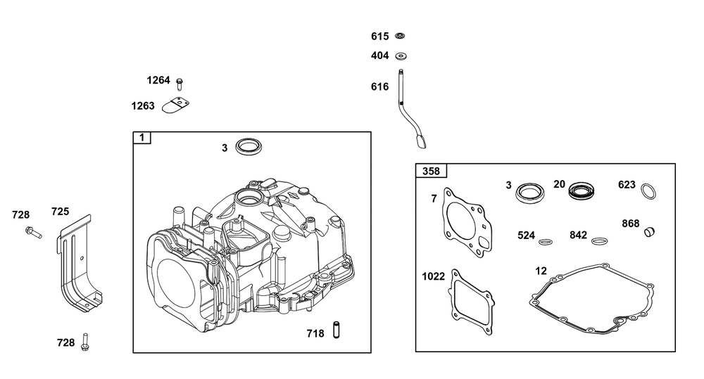 Cylinder Group Diagram and Parts List for 125P42-0031-H5  Briggs and Stratton Engine